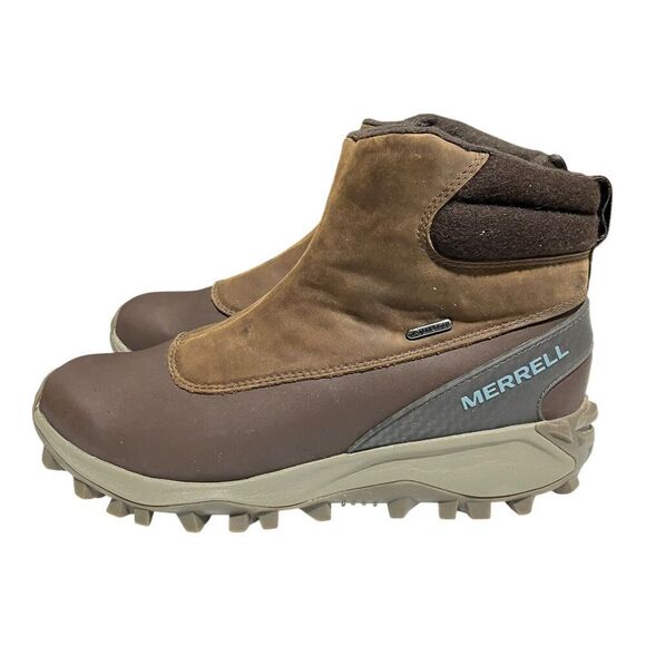 Merrell Boots WMNS 10 Brown Wool Thermo Kiruna Mid Zip Waterproof Hiking Leather - Picture 4 of 8